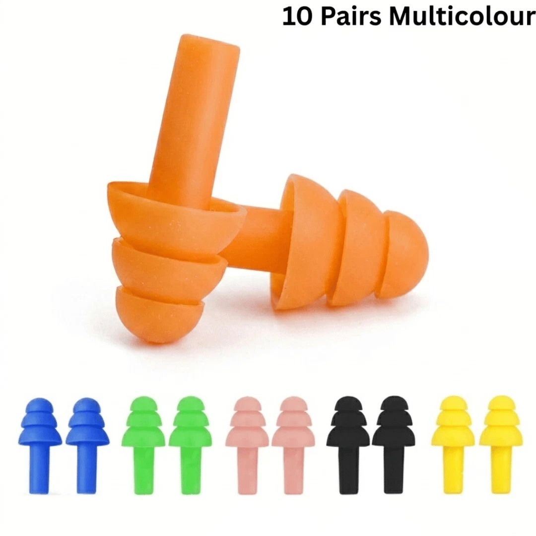 10 PAIRS Soft Silicone Reusable Ear Plugs Anti Noise Sleep Swim Work UK
