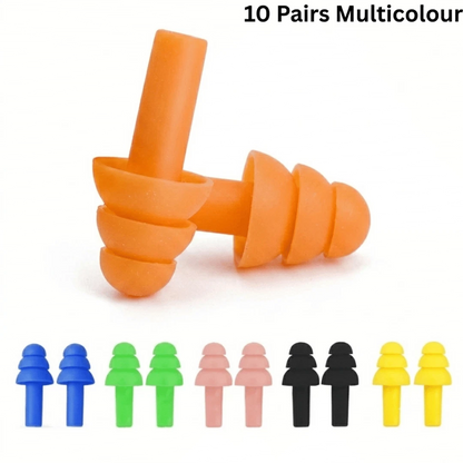 10 PAIRS Soft Silicone Reusable Ear Plugs Anti Noise Sleep Swim Work UK