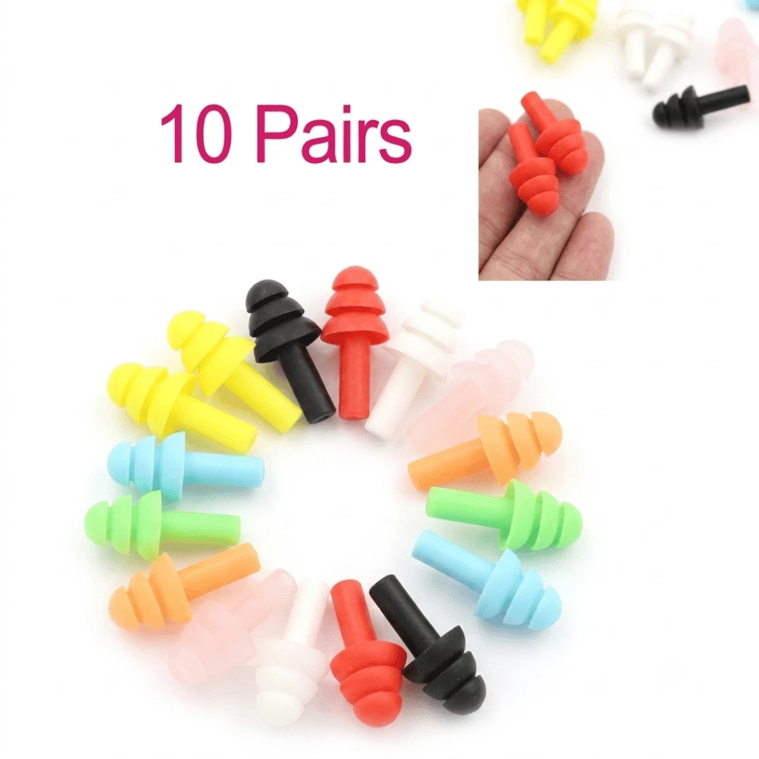 10 PAIRS Soft Silicone Reusable Ear Plugs Anti Noise Sleep Swim Work UK