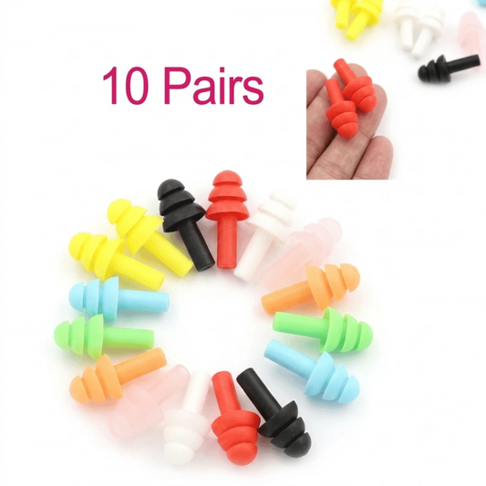 10 PAIRS Soft Silicone Reusable Ear Plugs Anti Noise Sleep Swim Work UK