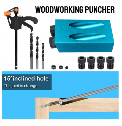 15PCS Pocket Hole Jig Kit Woodworking Guide Oblique Drill Angle Hole Locator UK