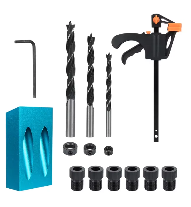 15PCS Pocket Hole Jig Kit Woodworking Guide Oblique Drill Angle Hole Locator UK