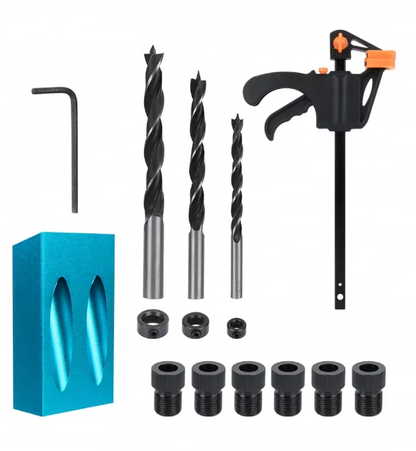15PCS Pocket Hole Jig Kit Woodworking Guide Oblique Drill Angle Hole Locator UK