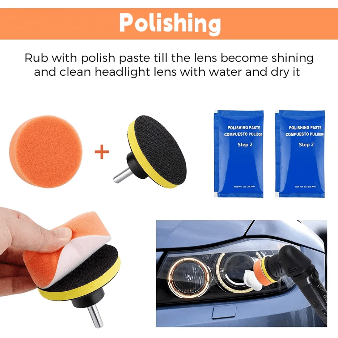 16pcs Car Headlight Lens Restoration Repair Kit Polishing Cleaner Cleaning Tools
