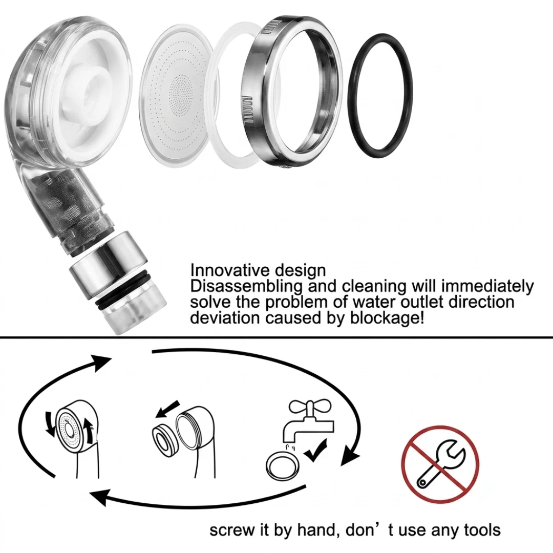 Shower Head High Pressure Universal 30% Water Saving Large Bath 3 Mineral Balls