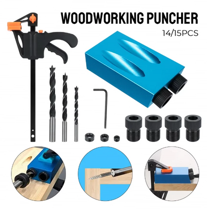 15PCS Pocket Hole Jig Kit Woodworking Guide Oblique Drill Angle Hole Locator UK