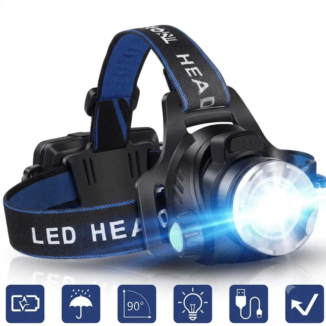 Waterproof Headlamp Rechargeable LED Headlight Head Torch USB Line Lamp in UK